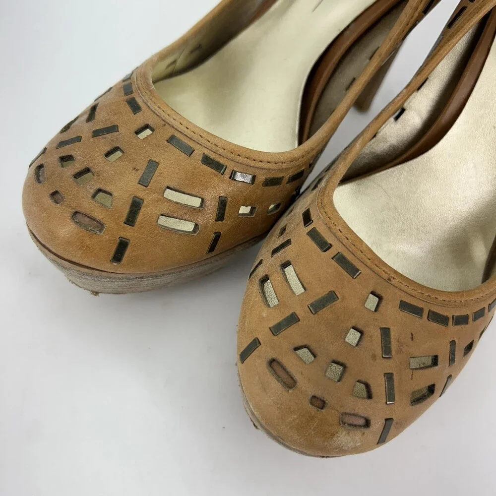 Jessica Simpson Shoes Womens Size 8 Brown Tanealy Leather Cutout Platform Pumps